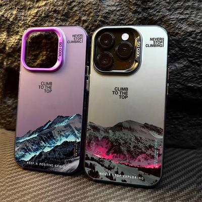 Snow Mountain Landscape Sunset Electroplate Silver Phone Case For iPhone 16 17 11 12 13 14 15 Pro Max Air 16E Back Cover