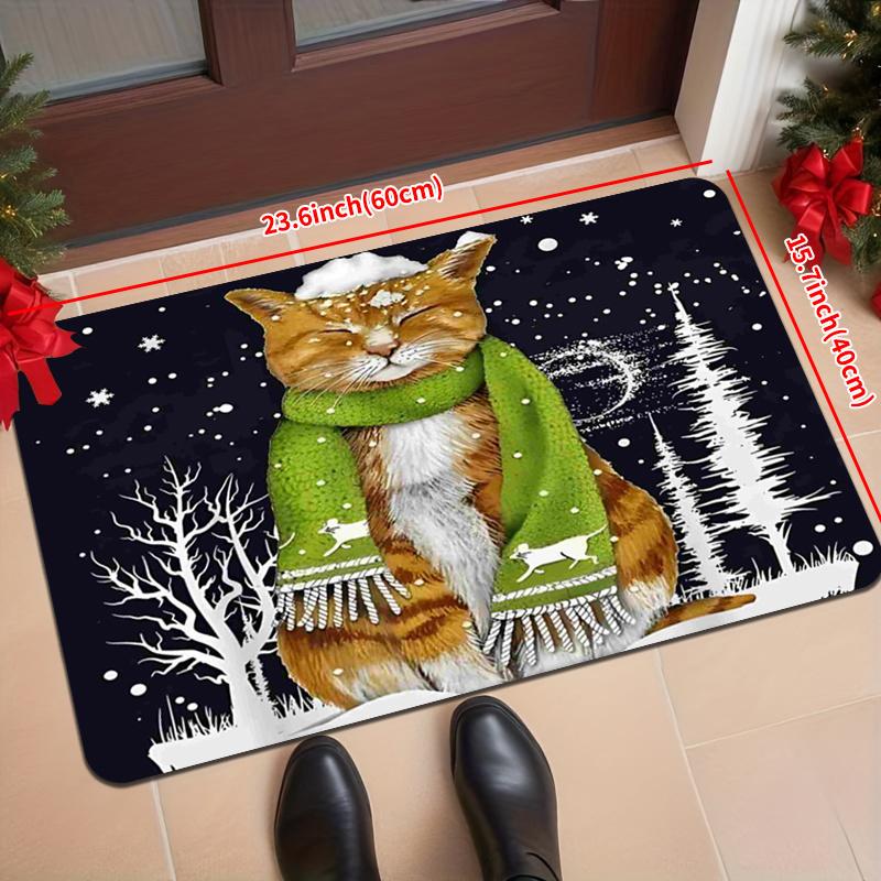 1 szt. Maty kuchenne przeciw zmęczeniu, Wodoodporna, antypoślizgowa, gruba, amortyzowana mata kuchenna z nadrukiem świątecznego kota, Wytrzymała, komfortowa mata do stania do kuchni