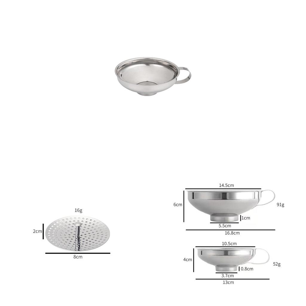 Stainless Steel Wide Mouth Oil Funnel Set With Filter For Kitchen Cooking And Salad Dressing