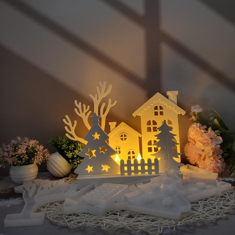 6Pcs Christmas Theme Candle Holder Molds for Candle Holder Plaster Decoration Christmas Decoration Chocolates, Fondant