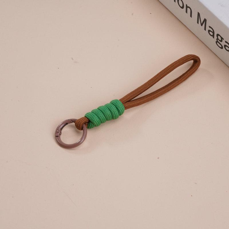 Multifunctional Color Block Woven Lanyard Keychain with Cartoon Plush Bag and Perler Bead Pendant