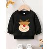 European Sizes Christmas Reindeer Print Pattern, Comfortable Thin Round-Neck Sweatshirt for Baby Kids In Spring And Autumn