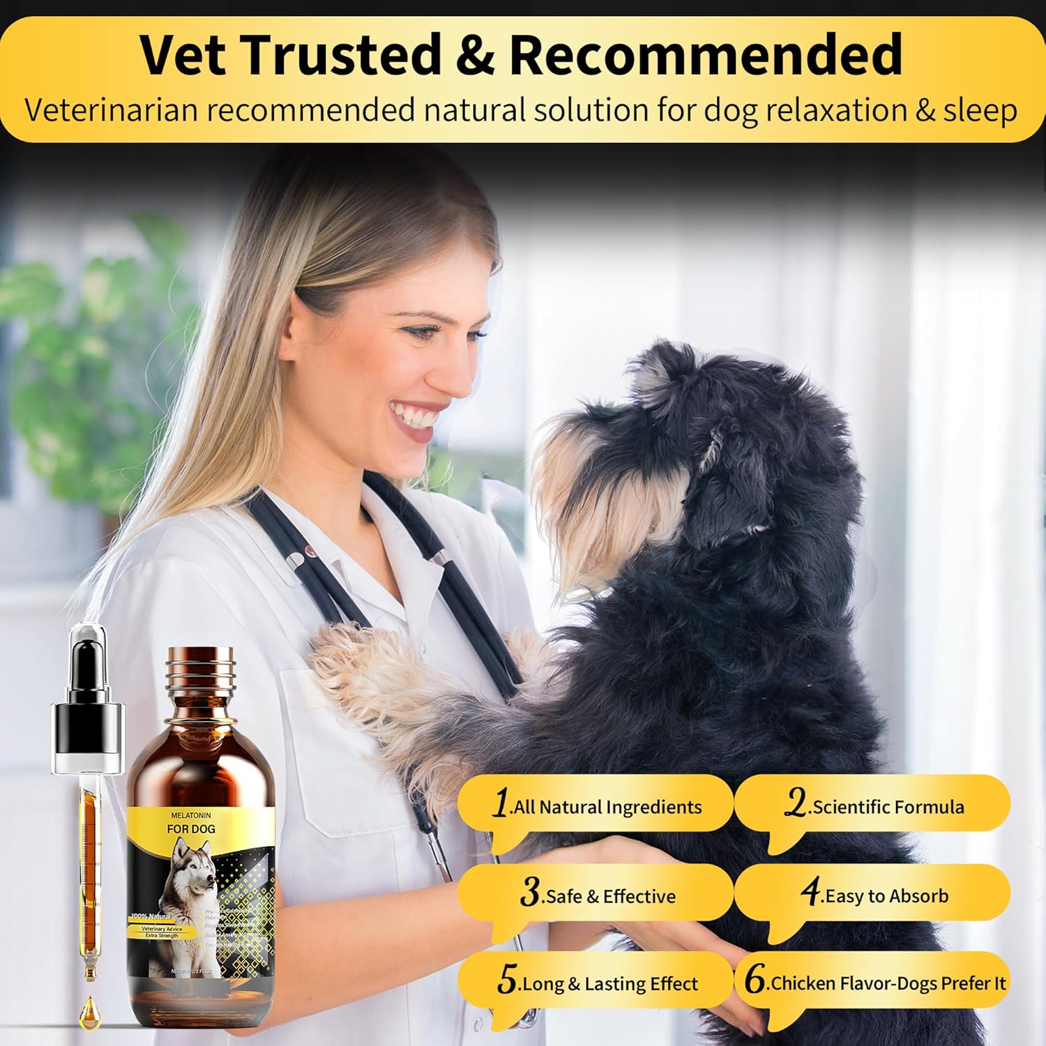 Melatonin for Dogs, Safe & Effective Dog Melatonin to Sleep & Calming, Nature Way to Anxiety Relief & Sleep Aid for Dog, Regulates Sleep Patterns for