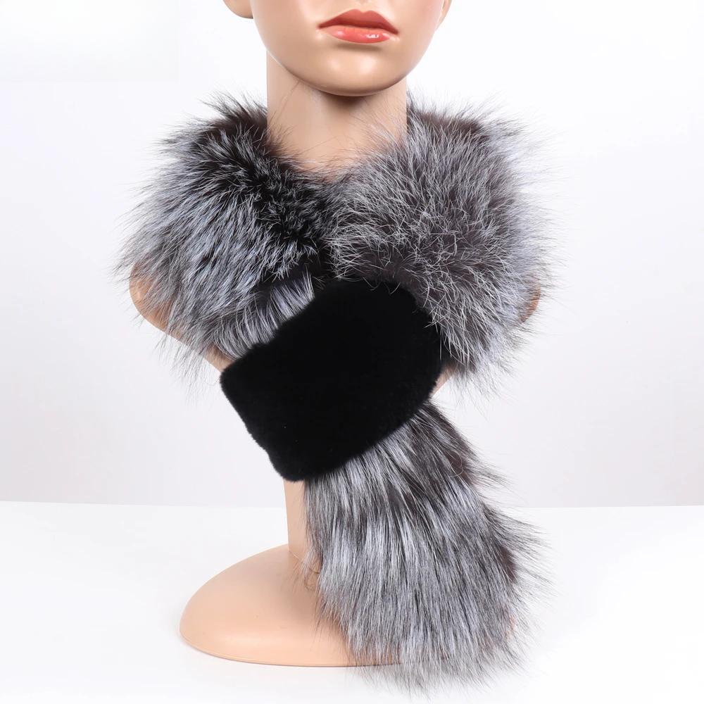 New Winter Lady Natural Real Fox Fur Scarves Women Warm Fluffy Luxury Genuine Fox Fur Mufflers With Rex Rabbit Fur Scarf