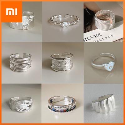 925 Sterling Silver Rings For Women Geometric Fine Jewelry Finger Adjustable Simple Shinning Heart Ring For Party Birthday Gift