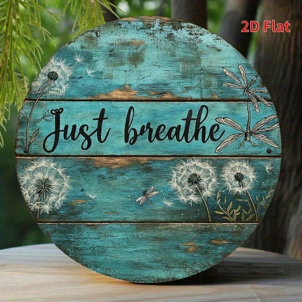 ANRRO Breathing Text Metal Sign Round Animated Inhale Exhale Wall Decor Rustproof Outdoor Garden Farmhouse