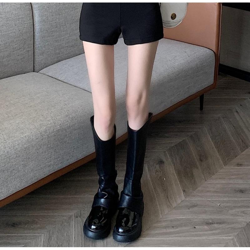 Ψηλόμεσο Σορτς Γυναικείο Άνοιξη και Φθινόπωρο Βασικό Μαύρο Κοστούμι Αμερικάνικο Look Spice Girls Στενή Εφαρμογή Καλοκαιρινό Καυτό Παντελόνι