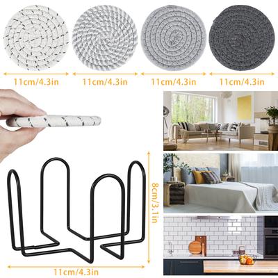 8Pcs Cotton Woven Coaster Set with Holder for Drinks Beer Coffee Handheld Woven Absorbent Pad Tabletop Protector for Home Decor