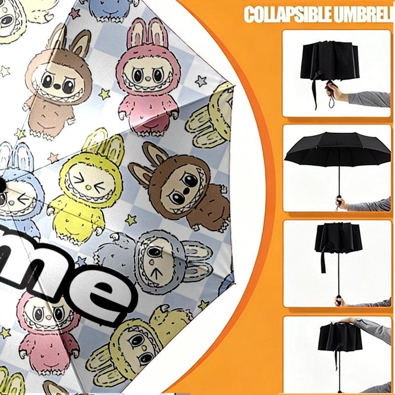 Custom Name Personalized Labubu Print Umbrella, Auto Open Close, 8‑Rib Sturdy Frame, Commute Camping Hiking Use, Birthday Gift
