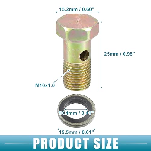 Ein ABSOPRO Auto Turbo Bremsleitungsbolzenadapter M10x1.0 Gewinde 25mm Länge Doppelbolzen Bremsanschluss-Kit für Kraftstoffölsystem mit Unterlegscheibe