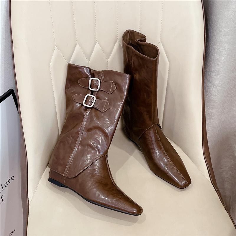 

Женские ковбойские ботинки на толстой подошве и клиновидном каблуке из коровьей кожи, съемные, новые модные женские ботинки с острым носком для осени и зимы 2025 года 40 коричневый