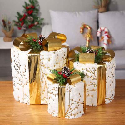 3 Pieces Gift Boxes Christmas Decoration, Plush Present with Bowknot for Bars, Party,