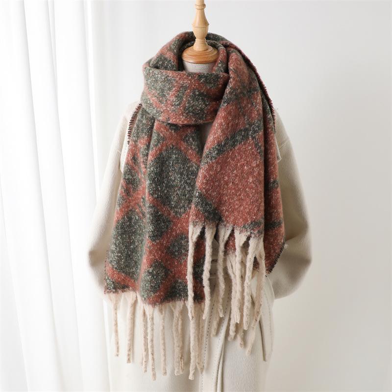 Simple Imitation Cashmere Contrasting Colors Warm Shawl Scarf Autumn And Winter Plaid Fashion Versatile Fringed Commuter Scarf