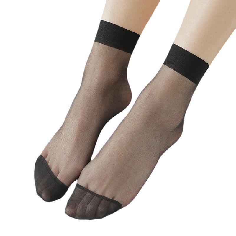 Langsha Crystal Women's Ultra-Thin Transparent Mid-Calf Stockings - Durable Black & Nude Short Socks for Summer.