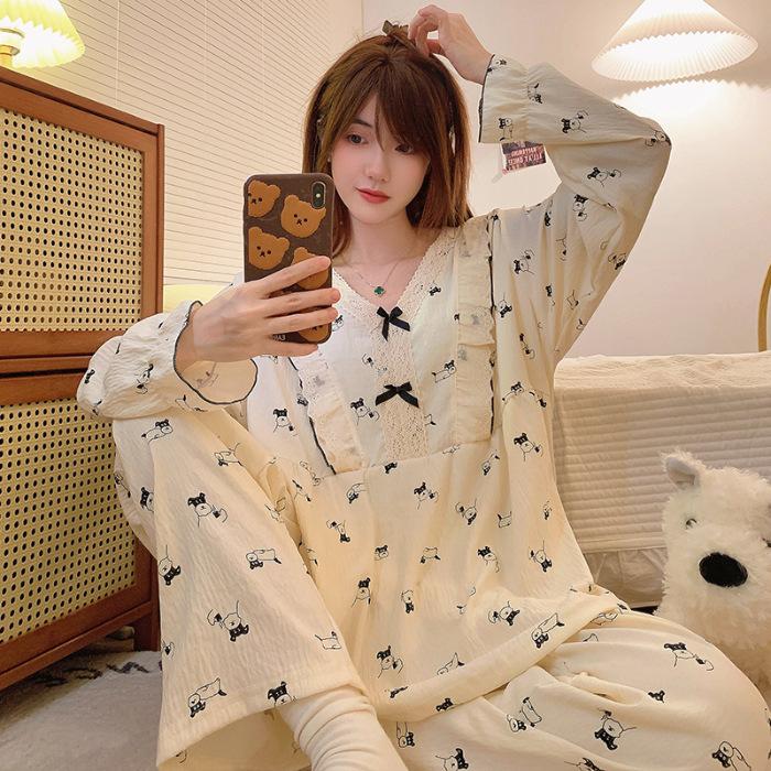 Primavera e Autunno Nuovo Set Pigiama da Donna Giapponese Homewear Ragazze Studentesse Cotone Nuvola Manica Lunga Taglia Plus Pigiama Homewear