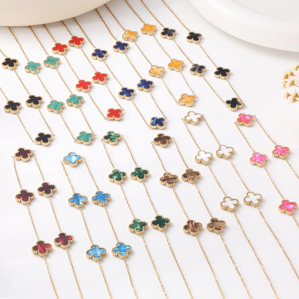 18k13mm Double-sided Five-flower Lucky Clover Titanium Steel Necklace Does Not Fade Necklace Female Fashion Clavicle Chain
