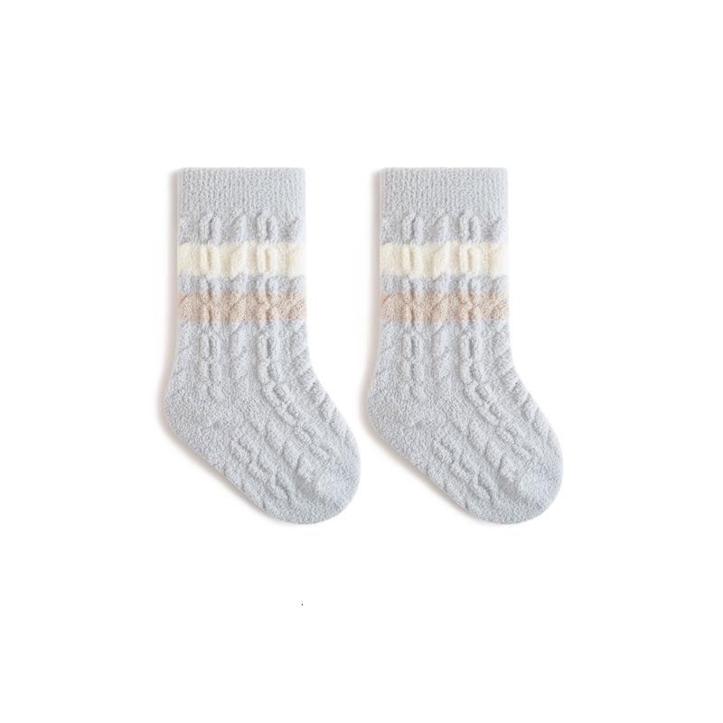 Thickened Coral Fleece Striped Socks for Kids, Mid-Calf, 0-5 Years, Boys & Girls, Autumn/Winter 0 to 1 year, foot length 9-11 cm