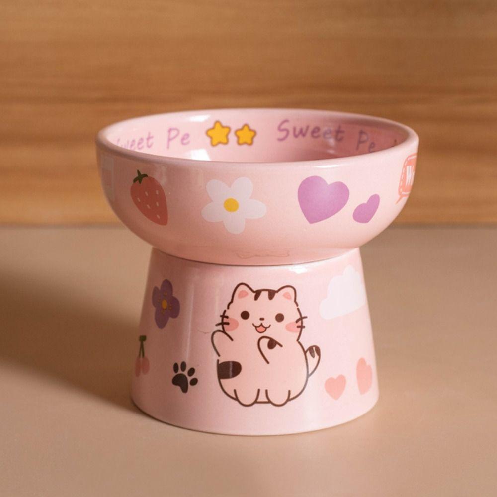 Cute Pet High Foot Bowl Ceramic Pet Drinking Feeder Pet Supplies Cat Bowl  Kitten Puppy