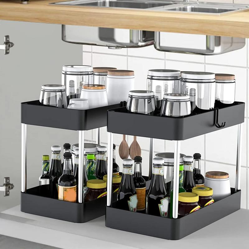 Under Bathroom Sink Organizer 2 Tier Under Bathroom Cabinet Organizer Multi-Purpose Storage Shelf for Sinks Kitchen Cabinet