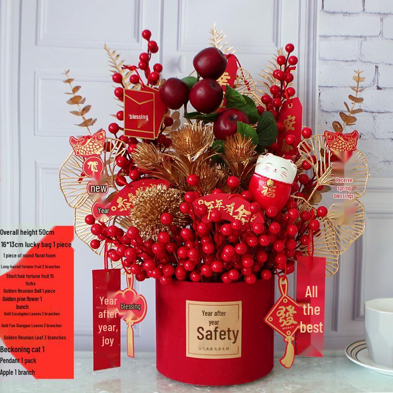 Fortune Fruit Red Berry & Holly Flower Arrangement - New Year Spring Festival Gift