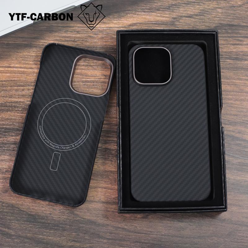 YTF carbon fiber compatible Magsafe magnetic phone case suitable for iPhone 16 15 Pro Max aramid fiber for iPhone 14 phone Cover