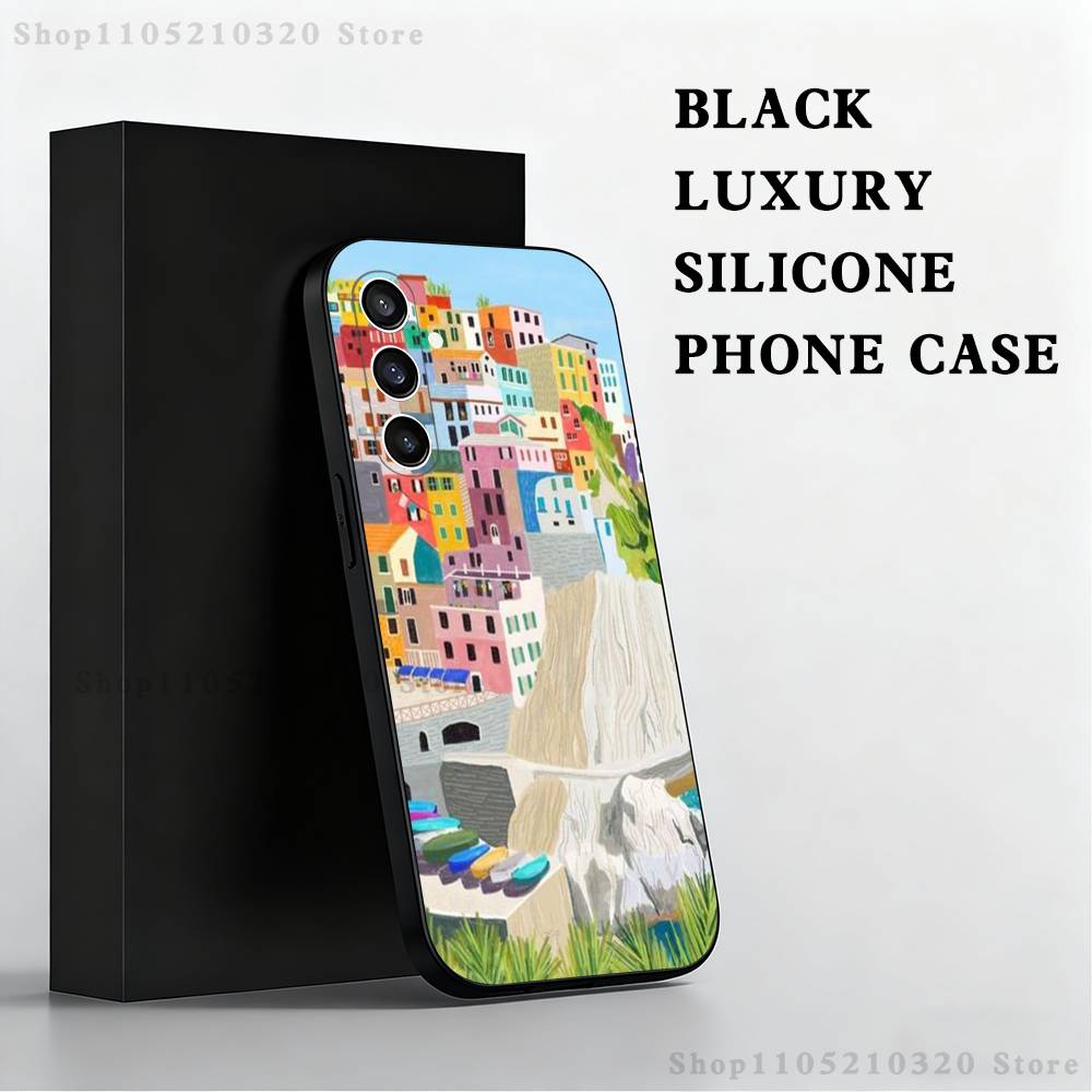 

Stylized Houses Painting Phone Case For Samsung S 25,24,23,22,30,21,10,9,Ultra,Plus,Lite,FE,4,5 G Black Soft Case SamsungA51