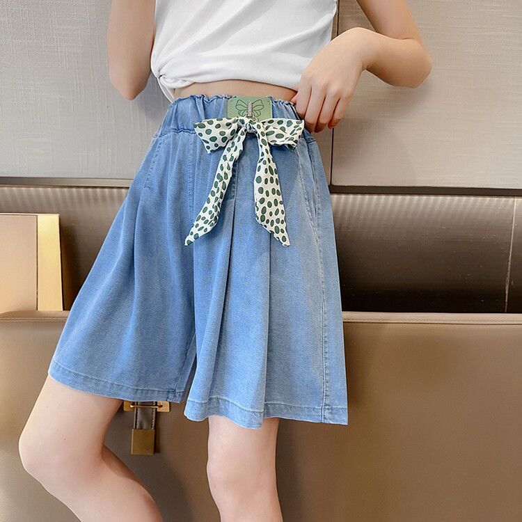 

Летние модные и повседневные джинсовые шорты с тонким бантом для девочек