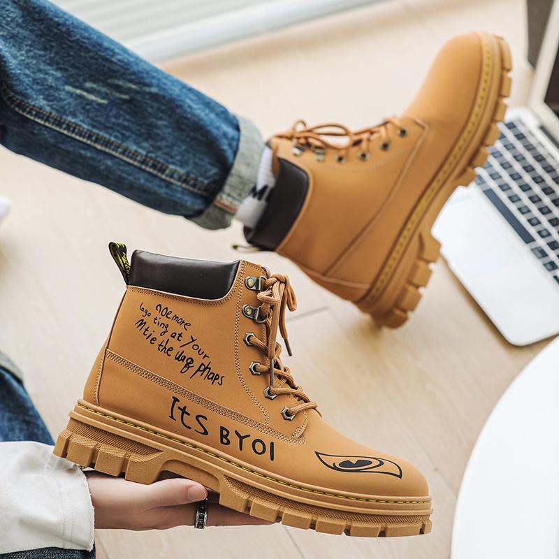 Black Graffiti Men's Motorcycle Boot High Top Platform Man Boots Trendy Streetwear Leather Ankle Boots for Men Botas De Cuero
