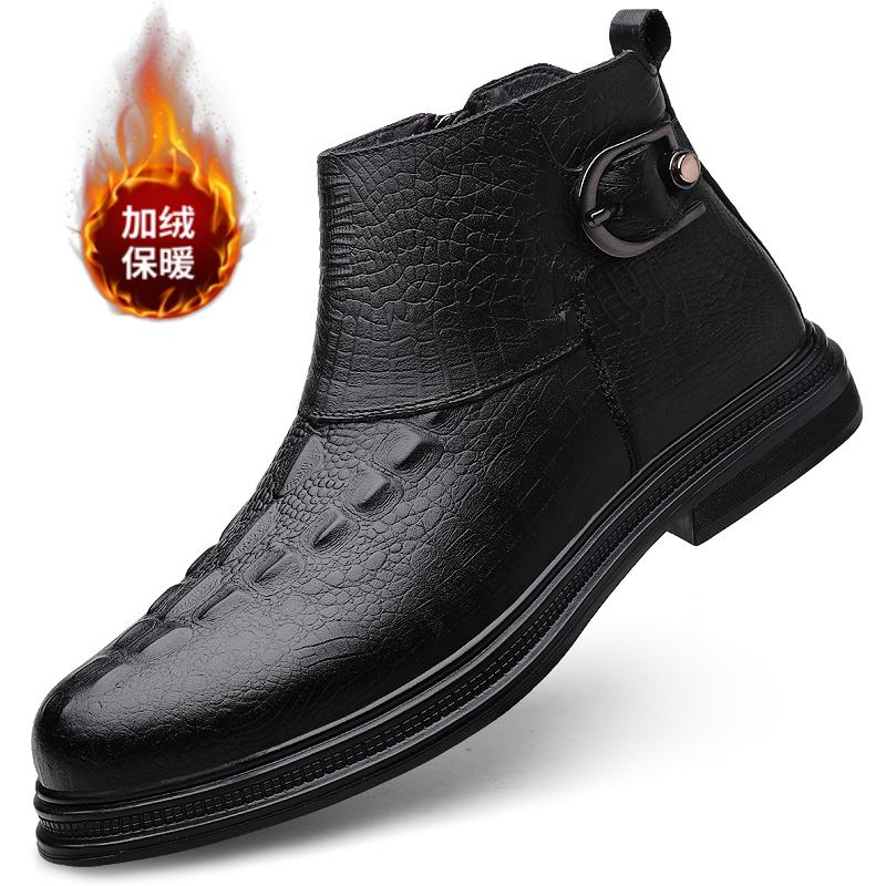 

Осенне-зимние мужские европейские американские классические черные ботинки с высоким берцем из натуральной кожи с узором под крокодила на шнуровке, нескользящие ботинки 46
