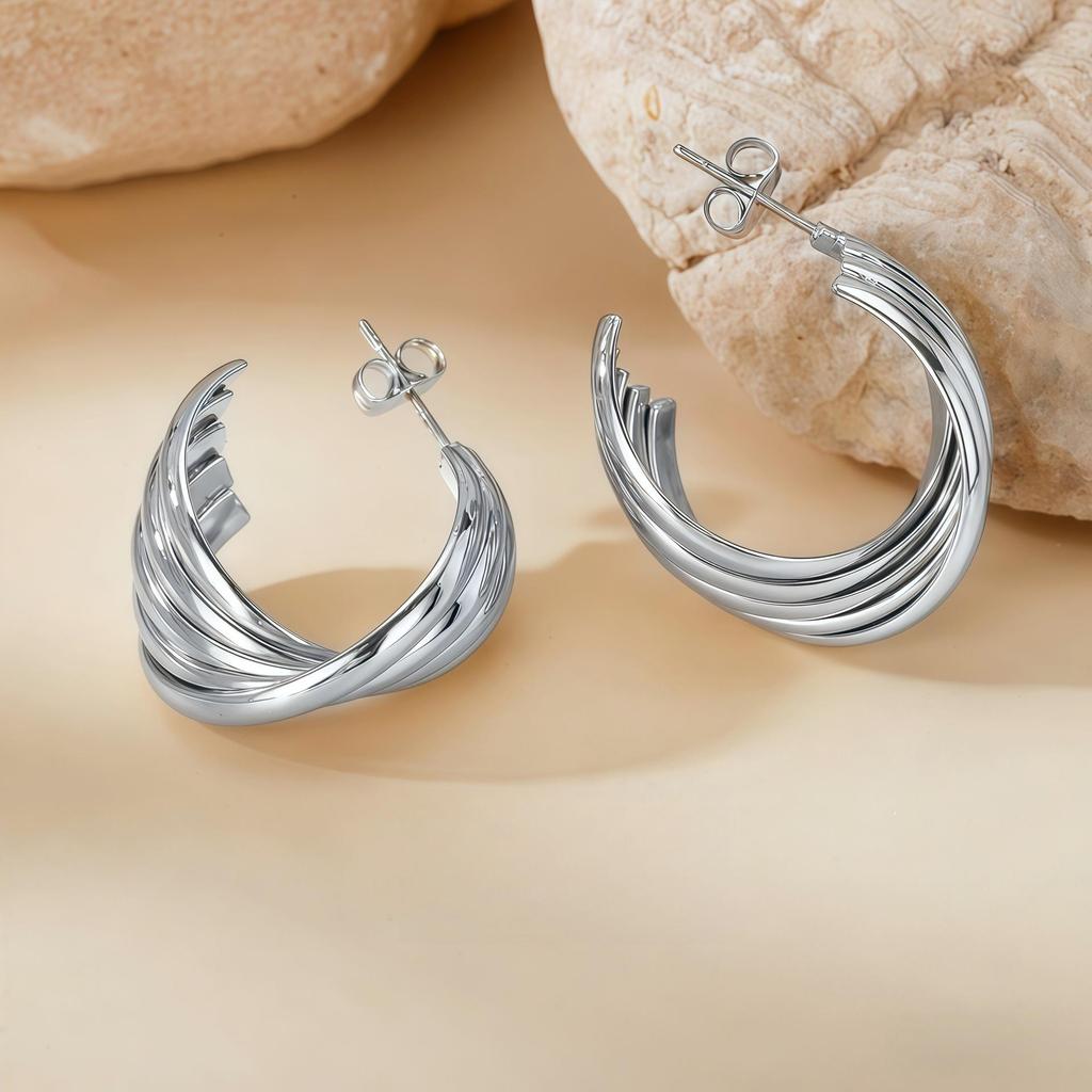 Gold Titanium Steel Multilayer Hoop Earrings - Light Luxury, Colorfast, High-End Feel