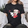 Betty Boop with Pudgy Dog Shirt Vintage Women Summer Cotton Short Sleeve Retro Cartoon Girl Graphic Printed Casual Daily Outfit