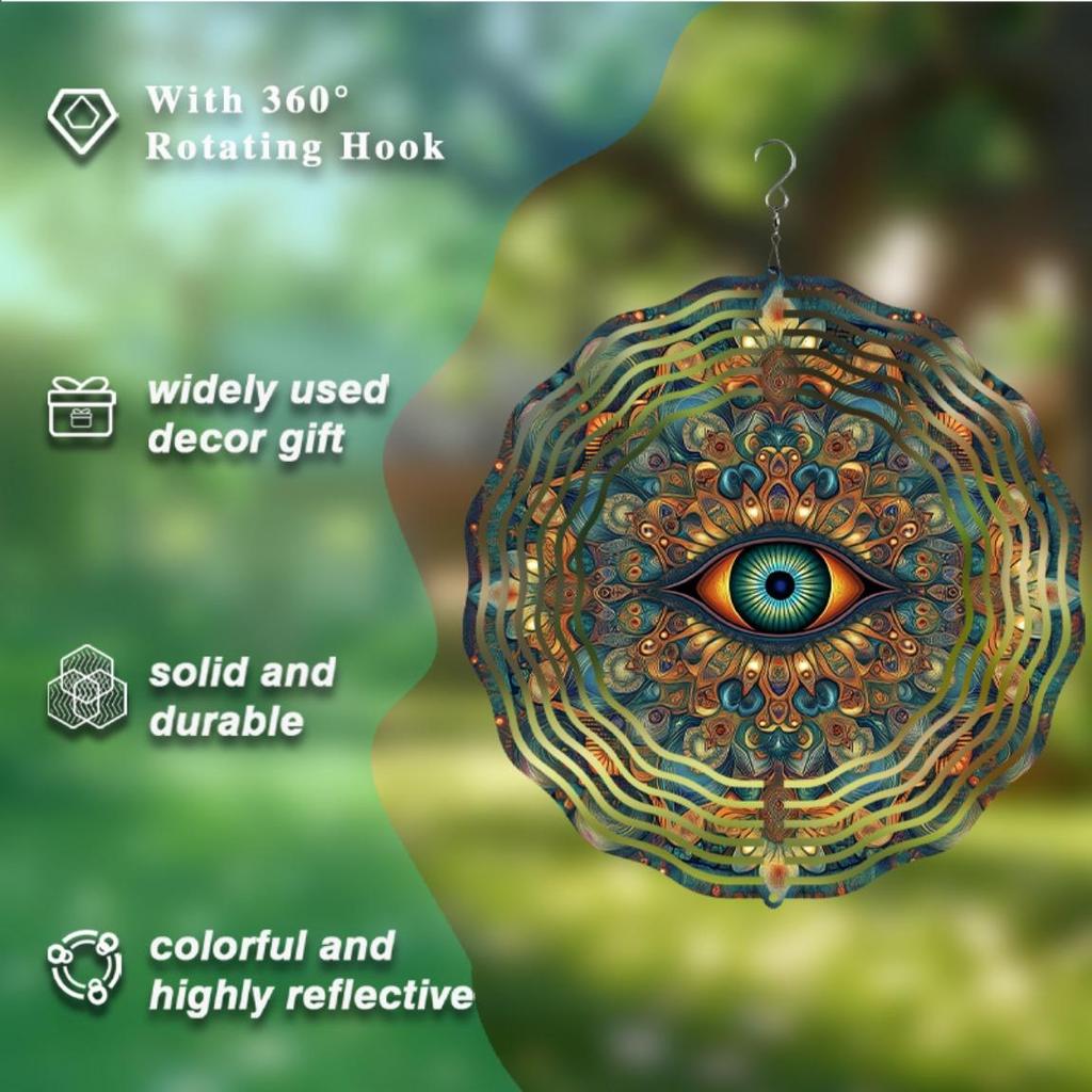 10 Inch Hanging Wind Spinner with Eye Design Vibrant Metal Garden Decor for Outdoor 360 Degree Hook for All Seasons