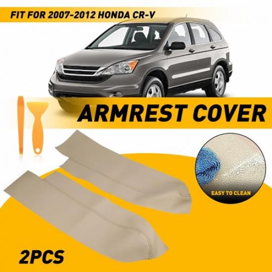Fits 2007-2012 Honda CR-V Front Door Panels Armrest Leather Cover Trim Beige EXV