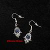 Vintage Silver Color Spiritual Protective Hamsa Hand & Blue Evil Eye Pendant Dangle Earrings for Women