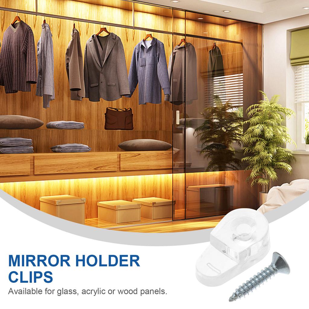 20Pcs Glass Holder Clips Strong Clamp for Mirror Glass Doors Cabinet Wardrobe Acrylic Panels Mirror Holder Clips
