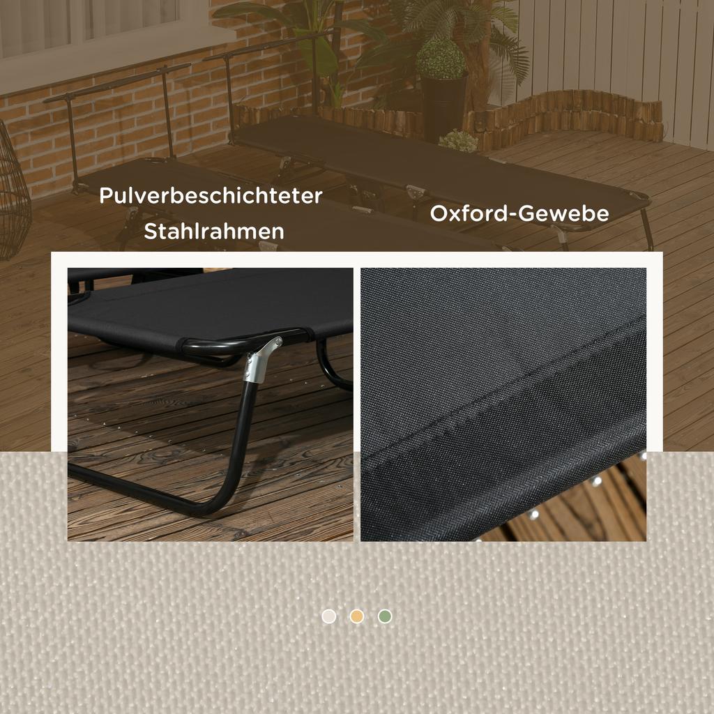Set of Two Folding Sun Loungers. with Adjustable Backs and Sun Canopies - Black