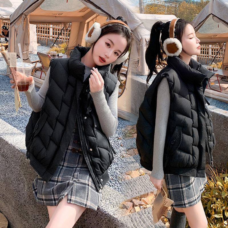 

Женская куртка без рукавов с воротником-стойкой, свободный крой, короткий пуховый хлопковый жилет, осенне-зимняя одежда, корейский стиль XXL чёрный