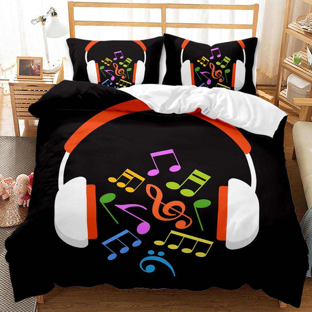 Headphones Duvet Cover Set Rock Music Melody Note Comforter Cover Pink Headset Polyester Bedding Set for Kid Boy Girl King Size