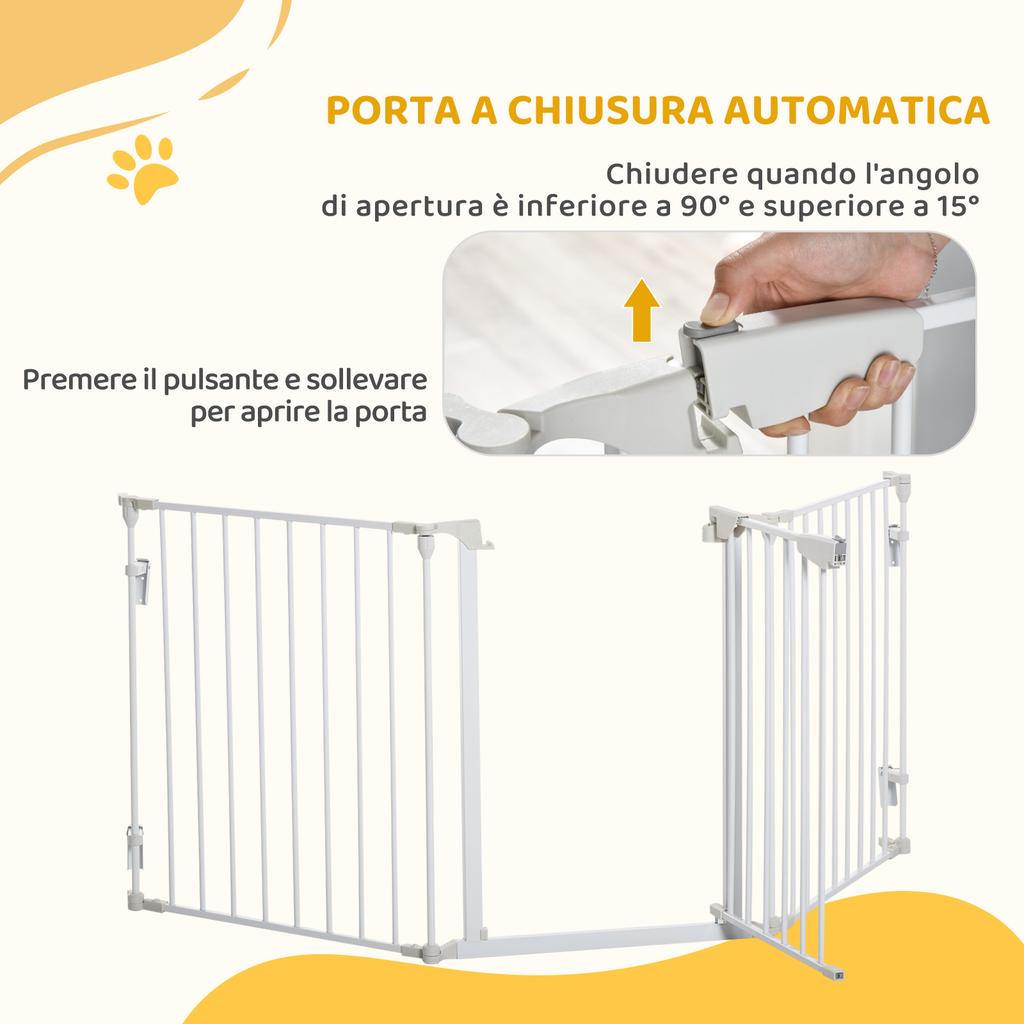 Self-Closing Dog Gate with Locking System, Metal and Plastic, 180x74.5 Cm, White