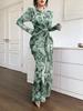 2025 Summer European & American U-Neck Long Sleeve Patchwork Slim Fit Printed Women's Dress