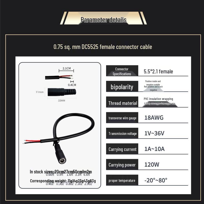 DC5525 Male/Female Elbow Pure Copper 2-Core 18AWG Welding Wire LED Lighting Power Extension Cable