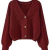 Retro V-Neck Slimming Knit Cardigan - Women's Petite Short Sweater for Spring & Autumn