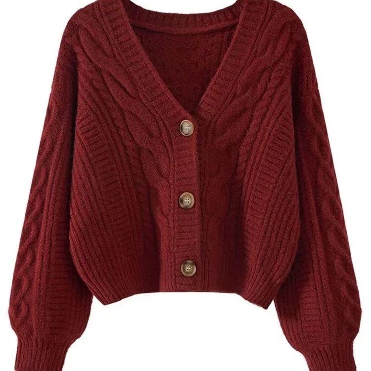 Retro V-Neck Slimming Knit Cardigan - Women's Petite Short Sweater for Spring & Autumn