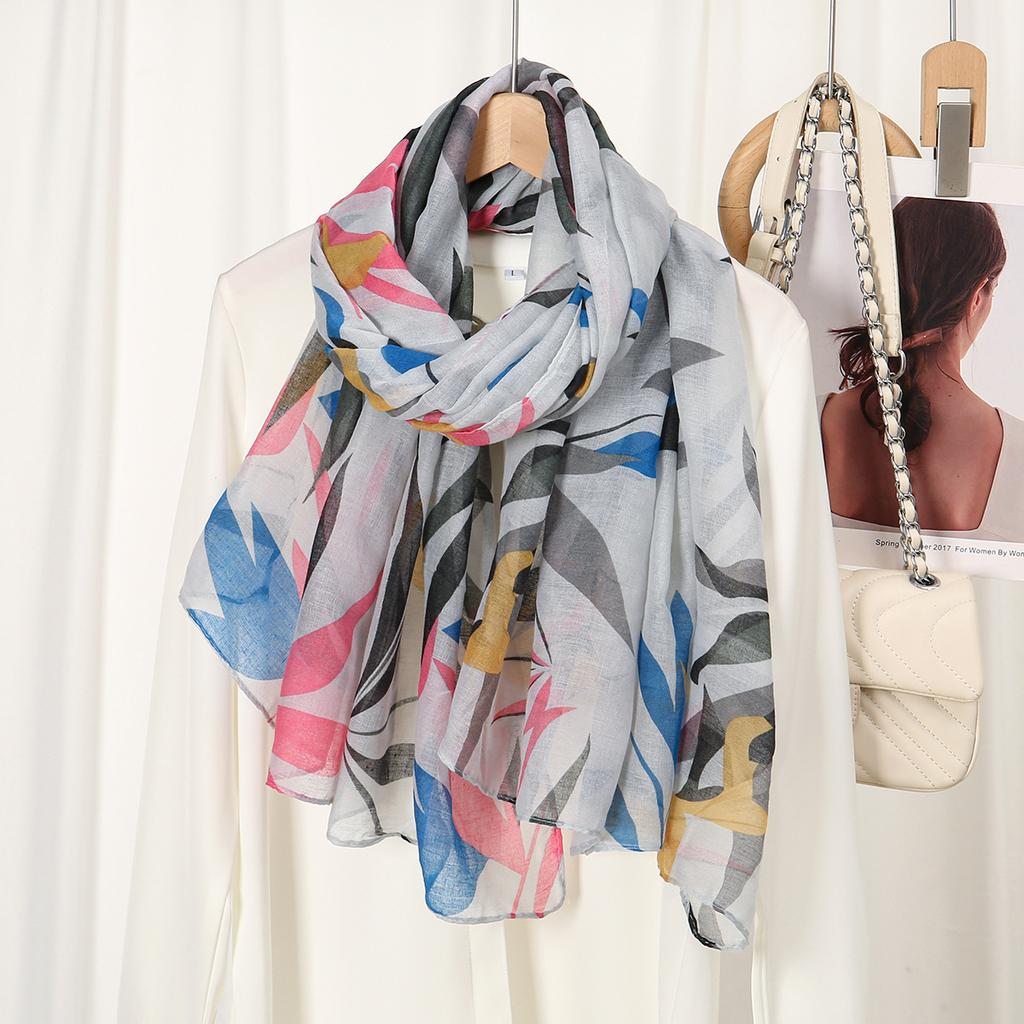 Fashionable New Bali Yarn Tip Leaf Long Scarf Spring  Summer and Autumn Versatile Printed Breathable Scarf Thin Shawl Headscarf