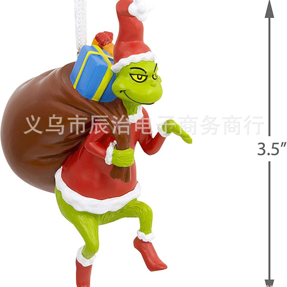 Christmas resin pendant Grinch green fur monster gift holding Christmas tree love doll Grinch pendant ornament