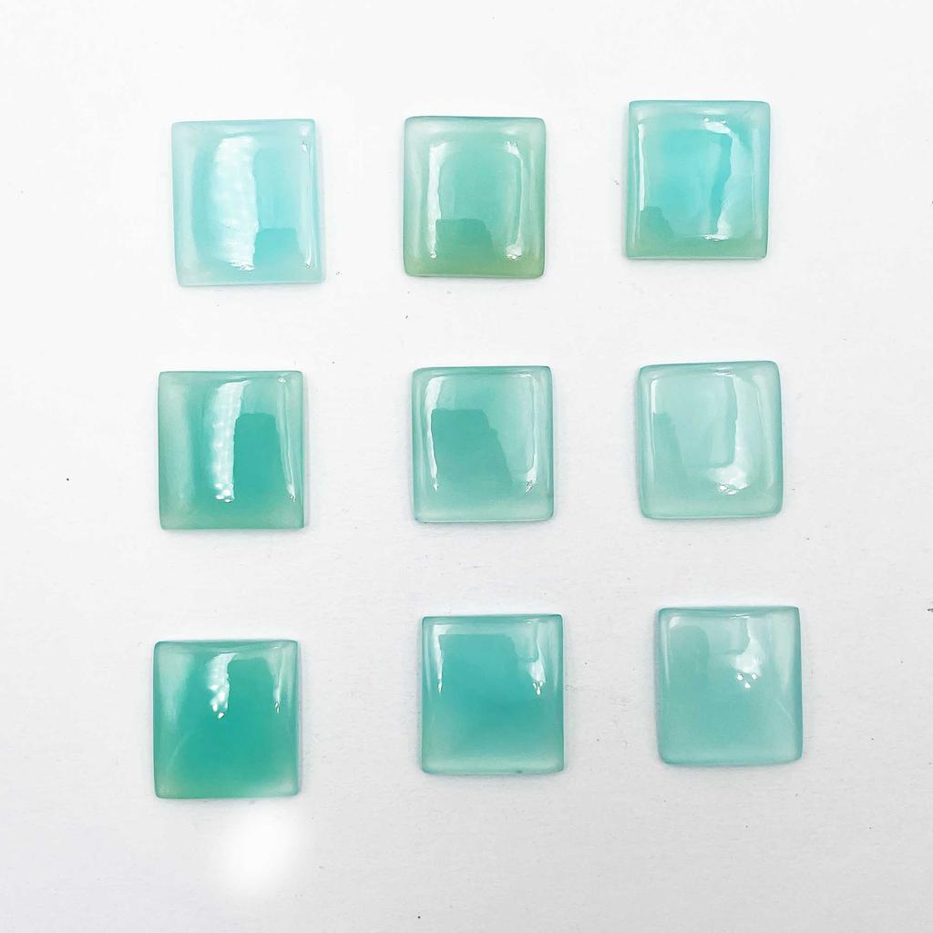 Natural Aqua Chalcedony Rectangle Cabochon Loose Gemstone Lot 10 Pcs 20*21-20*22 MM 186 CT For Jewelry Making