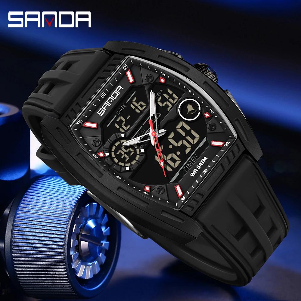 SANDA 6321 new electronic watch digital multifunctional fashion trend men's watch silicone waterproof alarm clock men's watch