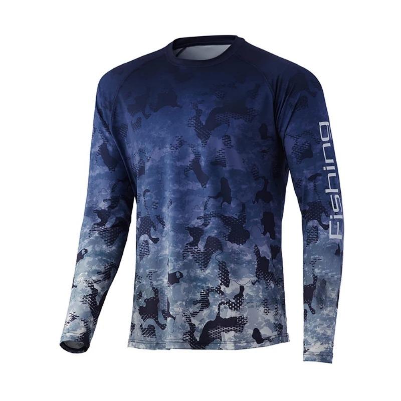 Men's Outdoor Fishing Long-sleeve Top Breathable Quick-dry Sports T-shirt Camouflage Print for Fishing Hiking Activities