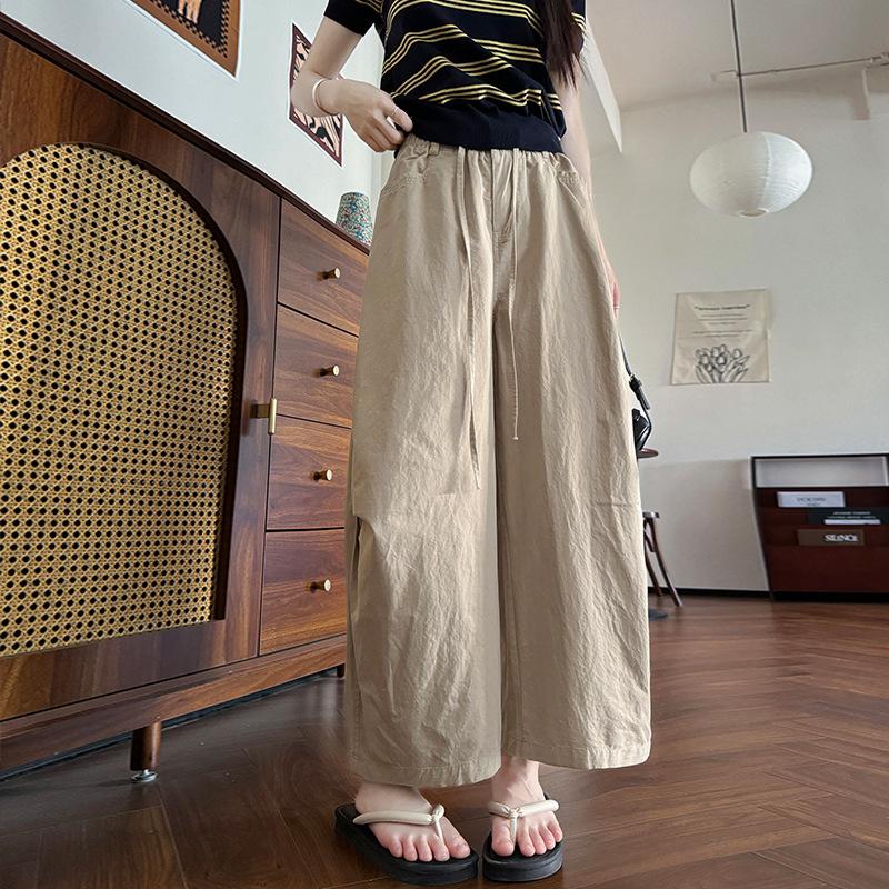 

High-quality washed pure cotton overalls women s summer new casual and thin scimitar wide-leg pants design sweatpants L хаки