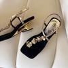 Fashion French Transparent Strap Flip-flops Fairy Shoes for Outerwear, 2025 New Summer Rhinestone High-end Flat Sandals